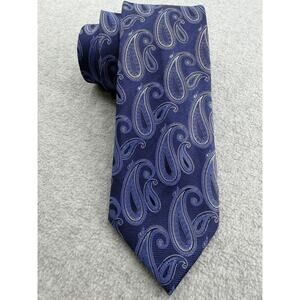 Canali Blue Paisley 100% Silk Tie Wide Classic Luxury Italian Made 3.5in